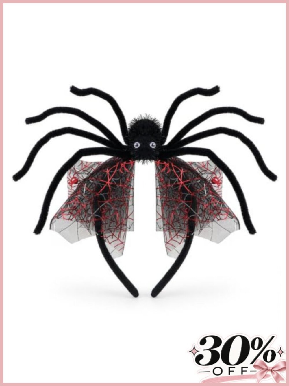 Halloween Spider Headband Fuzzy Legs Red Web Wings Costume Accessory
